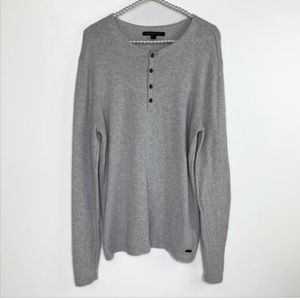 John Varvatos Gray Slim Fit Shevron Stitch Soft Wool Henley Sweater Size Large
